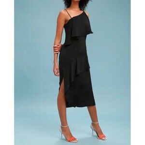 Keepsake the Label No Love Black Asymmetrical Hem Midi Dress Size S Party